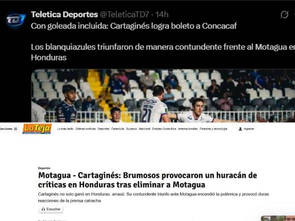 Lo que publicaron los medios de Costa Rica el día siguiente de la eliminación de Motagua a manos de Cartaginés, conjunto tico que avanzó a la Copa de Campeones de la Concacaf