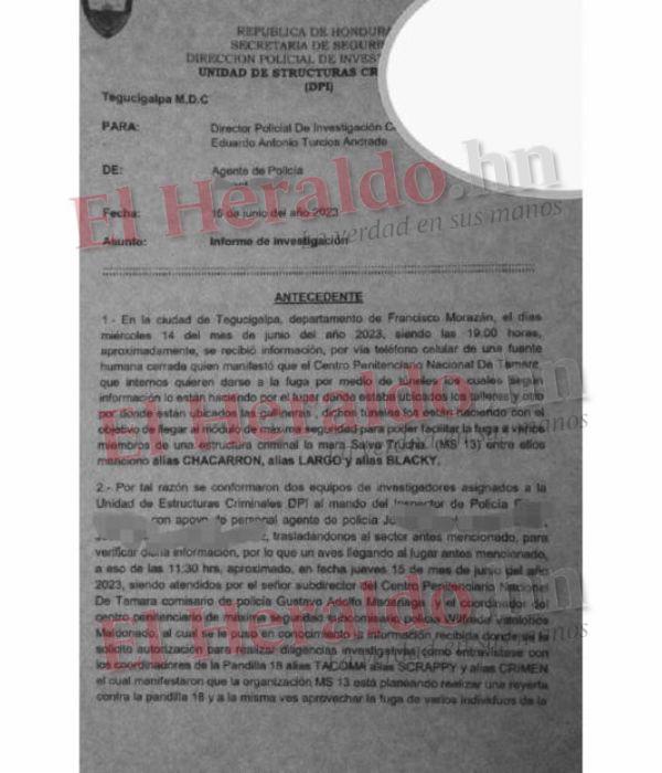 La Unidad Investigativa de EL HERALDO Plus accedió al informe de la Unidad de Estructuras Criminales de la DPI en la que se plasmó la denuncia de los túneles.
