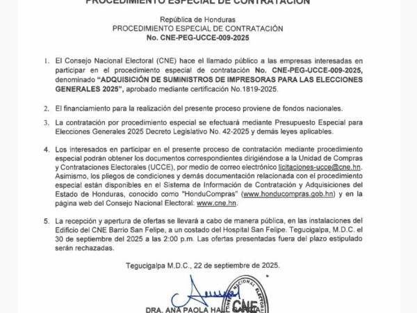 El Consejo Nacional Electoral (CNE) abrió un proceso especial de contratación para adquirir impresoras que se usarán en las elecciones generales de 2025.