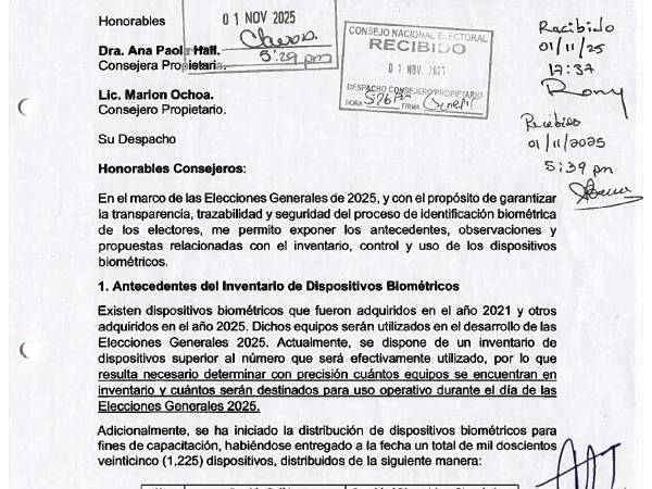 Informe entregado por Cossette López a la presidenta del CNE