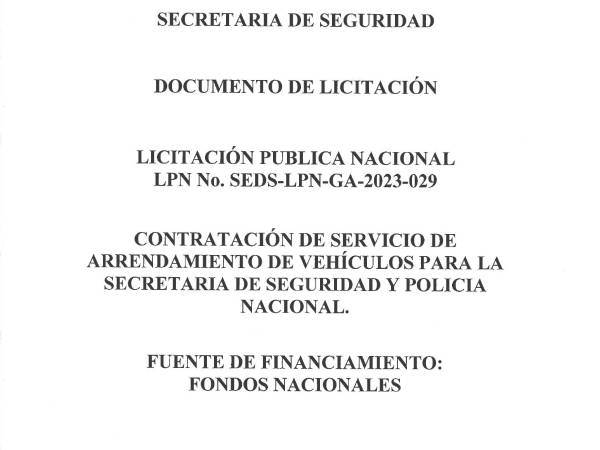 Licitación alquiler camionetas, patrullas, microbuses y vehículos para la Secretaría de Seguridad