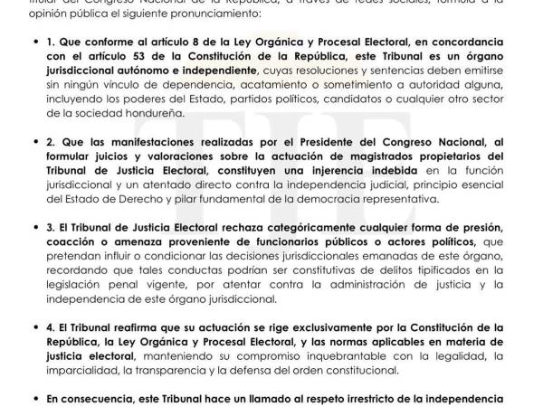 Magistrados del TJE denuncian amenazas del presidente del Congreso Luis Redondo