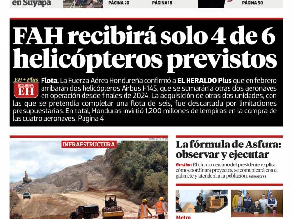 FAH recibirá solo 4 de 6 helicópteros previstos