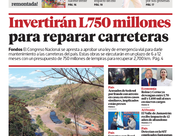 Invertirán L750 millones para reparar carreteras