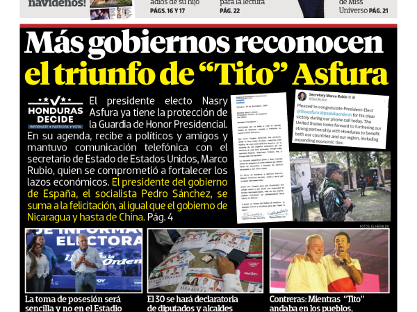 Más gobiernos reconocen el triunfo de Tito Asfura