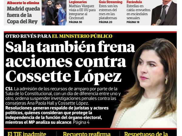 Sala también frena acciones contra Cossette López