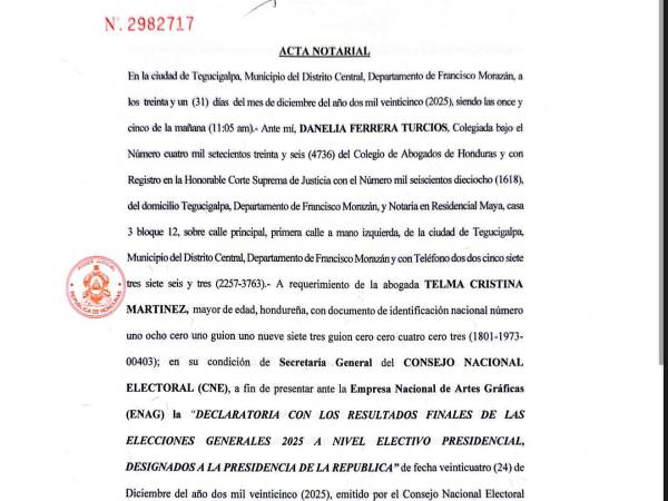 A través de un acta notarial, se desmintió la versión dada por el director de la ENAG, Edis Moncada quien aseguró que el documento nunca llego.
