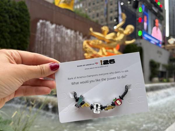 Fotografía que muestra una pulsera mundialista en Nueva York.