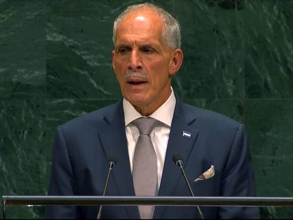 El mandatario hondureño habla durante la 81 Asamblea General de la ONU en Nueva York.