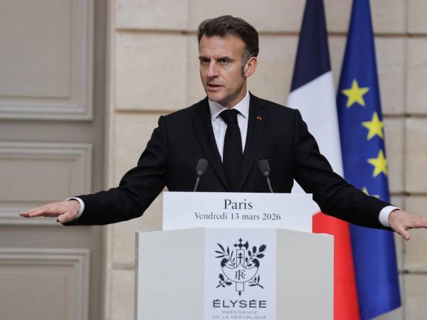 El presidente francés Emmanuel Macron durante una conferencia de prensa conjunta.