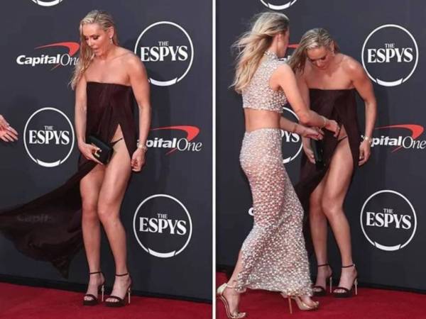 La deportista no contó con que el viento le levantara el vestido en plena alfombra roja, por suerte alguien llegó ayudarla y esta fue su decisión al final.