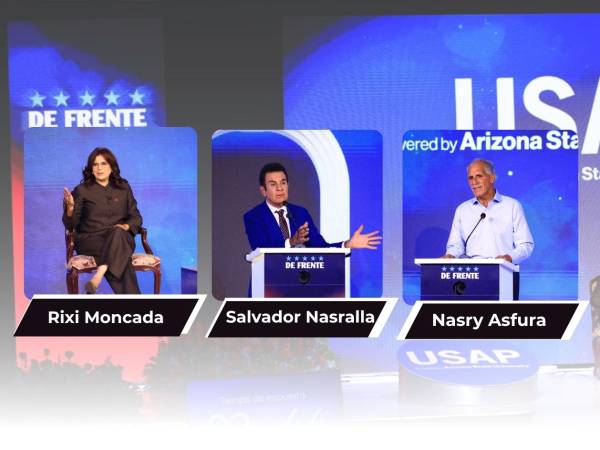 Rixi Moncada, Salvador Nasralla y Nasry Asfura en el foro “De Frente” de la USAP.