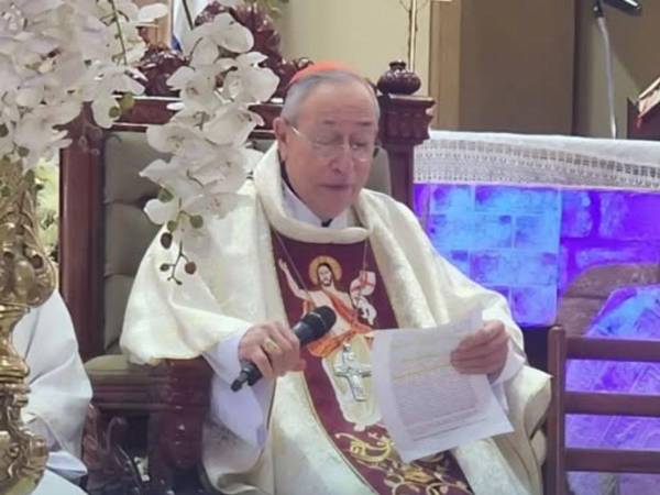 El cardenal Óscar Andrés Rodríguez durante la homilía de este Domingo de Resurrección.