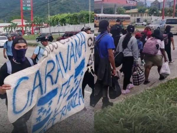 Integrantes de la nueva caravana migrante salieron de San Pedro Sula con rumbo a Estados Unidos en busca de oportunidades laborales.