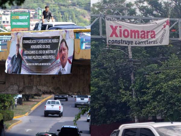 En varios puntos de la capital, toda la semana se vieron pancartas con ataques a las iglesias y con mensajes de apoyo el gobierno de la presidenta Xiomara Castro. Aquí las imágenes.