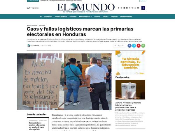El país vivió un hecho casi “histórico” ante la entrega tardía de casi más de 10 horas de las maletas electorales, atrasando así el proceso de votación de los más de 5.8 hondureños habilitados, provocando el cierre de centros de votación, así como los infaltables intentos de fraude en las urnas. Así informaron los medios: