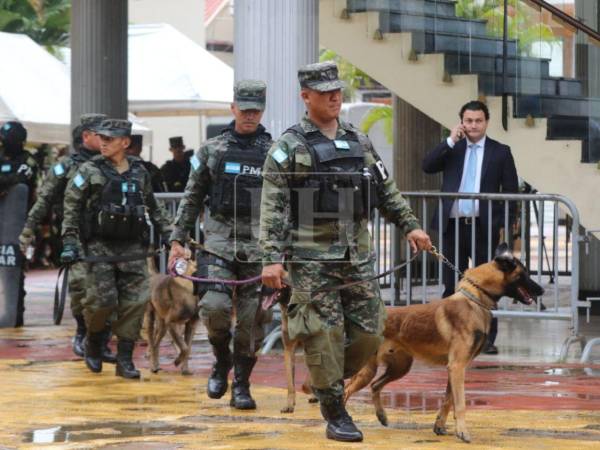 Los bajos de Congreso Nacional permanecen bajo un estricto resguardo policial y militar, incluyendo binomios caninos (perro y su guía humano), durante este miércoles 21 de enero, con la finalidad de garantizar el orden y la seguridad durante el desarrollo de la elección de la Junta Directiva preliminar.