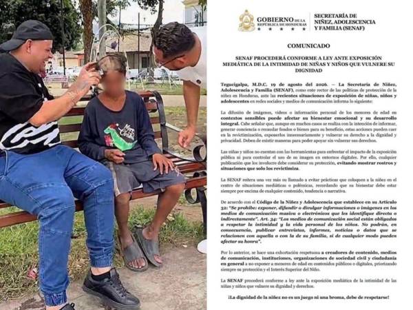 Luego que dos tiktokers humillaran a un niño a cambio de 500 lempiras, desde el gobierno y el Ministerio Público se han pronunciado e iniciaron acciones en contra de los dos creadores de contenido. Esto es lo que se informa.