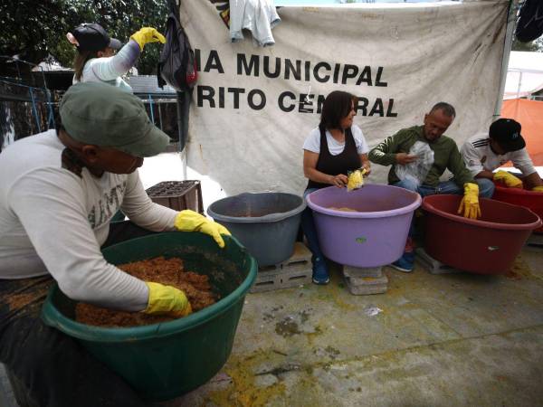 Unos 1,200 quintales de aserrín son preparados en la Antigua Penitenciaría Nacional para elaborar las alfombras de Semana Santa en Tegucigalpa.