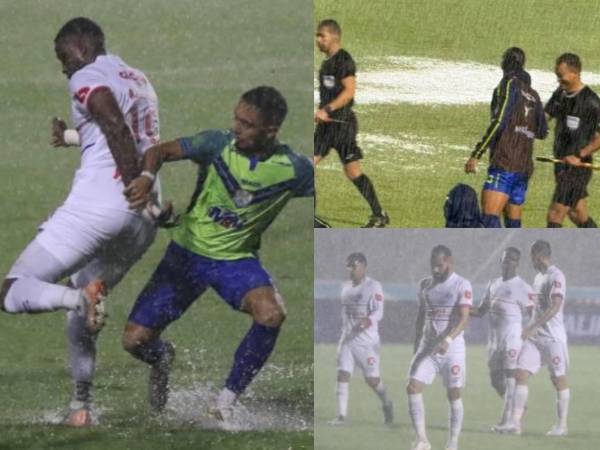 Fuerte lluvia en Tegucigalpa hizo colapsar el drenaje del estadio Nacional Chelato Uclés. Así luce el engramillado tras torrencial aguacero.