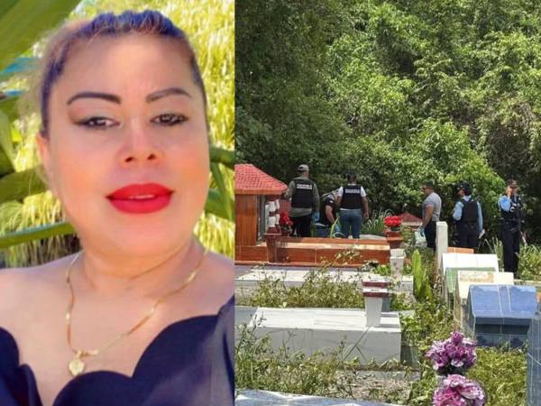 Agentes de la DPI resguardan el cementerio de El Progreso, Yoro, tras el hallazgo de una mujer sin vida sobre una tumba.