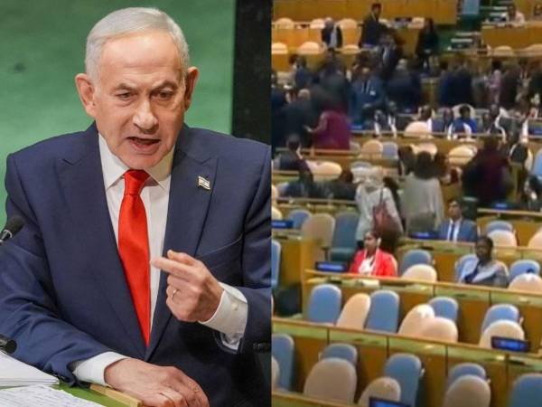 Si hay más cobardes morales que se quieran ir de la sala, que lo hagan ahora, dijo el propio Netanyahu antes de comenzar su discurso.