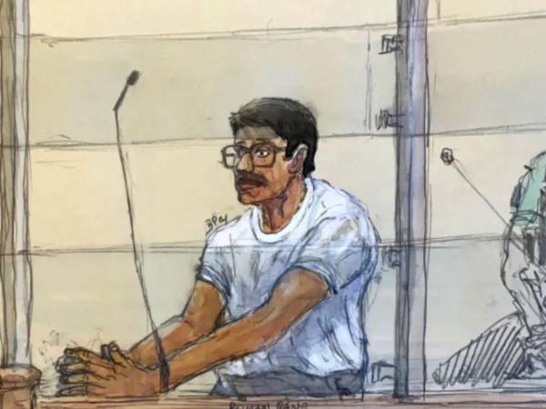 Ilustración de Rohan Rane durante el juicio.