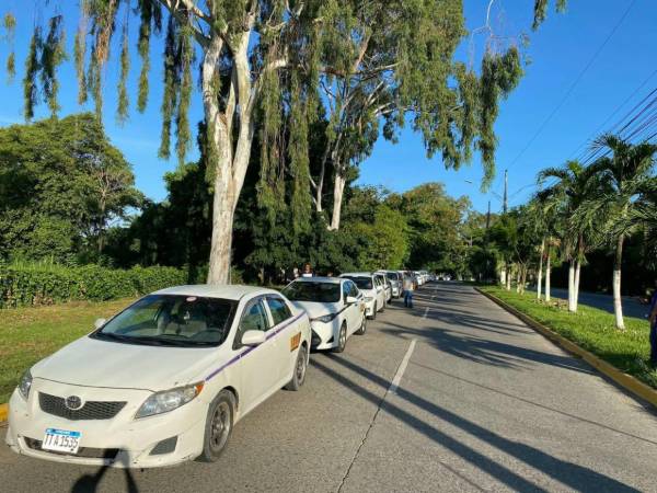 Con una larga fila, los taxistas se manifestaron en contra de los altos precios de los combustibles.
