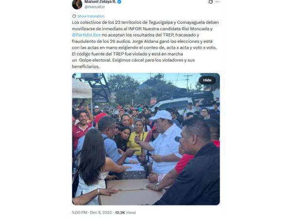 Convocatoria de Manuel Zelaya a movilización de colectivos.