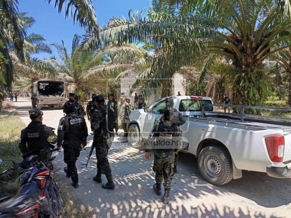 Imagen de un operativo de la Policía Militar en una finca donde se registró la masacre en la aldea Rigores, en Trujillo, Colon.