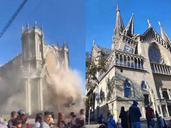Personas que se encontraban alrededor de la Catedral Basílica Metropolitana de Manizales, durante el terremoto de magnitud 7.4 que sacudió a Colombia, vivieron momentos de angustia y zozobra al observar cómo parte de la estructura cedía.