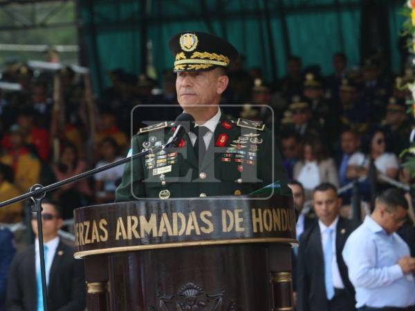 El general Héctor Benjamín Valerio Ardón durante su discurso de asunción como jefe del Estado Mayor Conjunto de las Fuerzas Armadas.