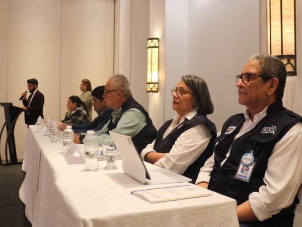 Los miembros de la Red por la Defensa de la Democracia (RDD) y la Red por la Equidad Democrática en Honduras (REDH), en la presentación del informe preelectoral.