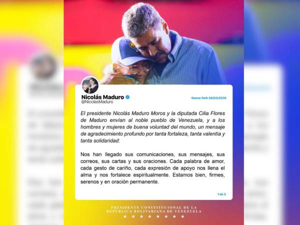 Maduro y su esposa, la diputada Cilia Flores, llamaron a la paz y a la unión nacional, a la par que aseguraron estar firmes y serenos en un mensaje publicado este sábado, dos días después de su audiencia de juicio en Nueva York.
