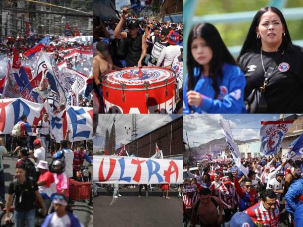 La Barra Ultra Fiel del Olimpia llegó desde tempranas al Estadio Nacional Chelato Uclés y así fue su impresionante arribo.