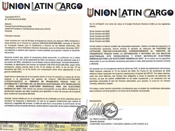 Documento donde Unión Latin Cargo anuncia su salida en el proceso.