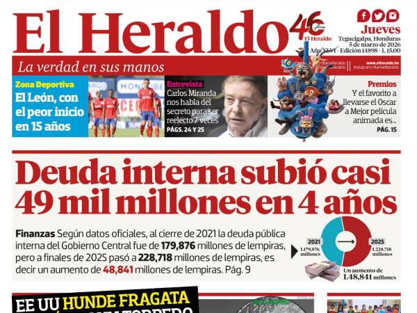 Deuda interna subió casi 49 mil millones en 4 años