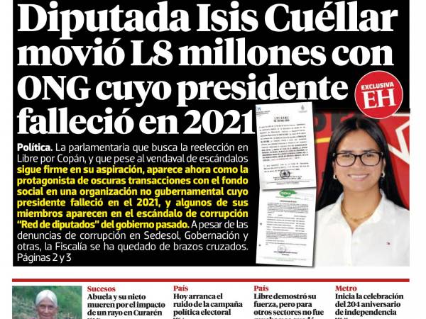 Diputada Isis Cuéllar movió L8 millones con ONG cuyo presidente falleció en 2021
