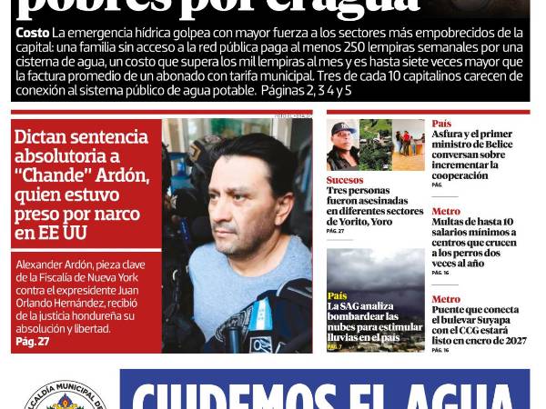 Más de mil lempiras al mes pagan los más pobres por el agua
