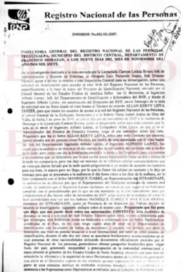 Funcionario del Registro Nacional de las Personas dio base de datos a Estados Unidos y ahora quiere ser asesor