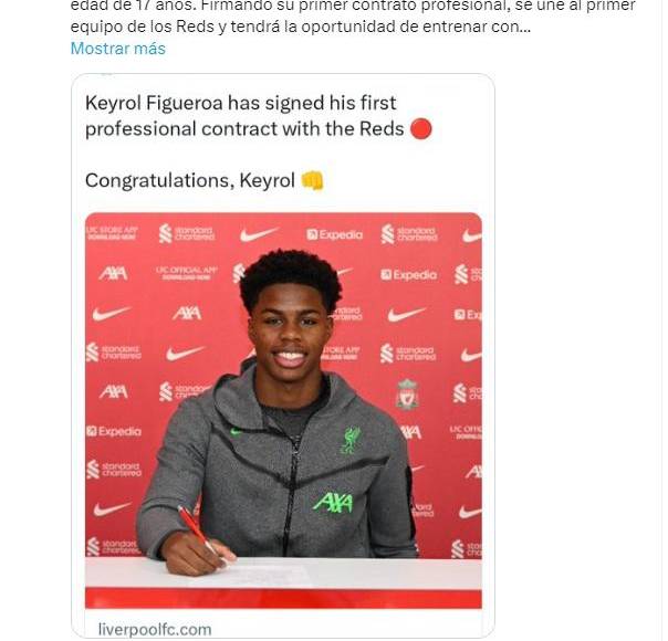 Lo que dicen los medios sobre primer contrato de Keyrol Figueroa con el Liverpool