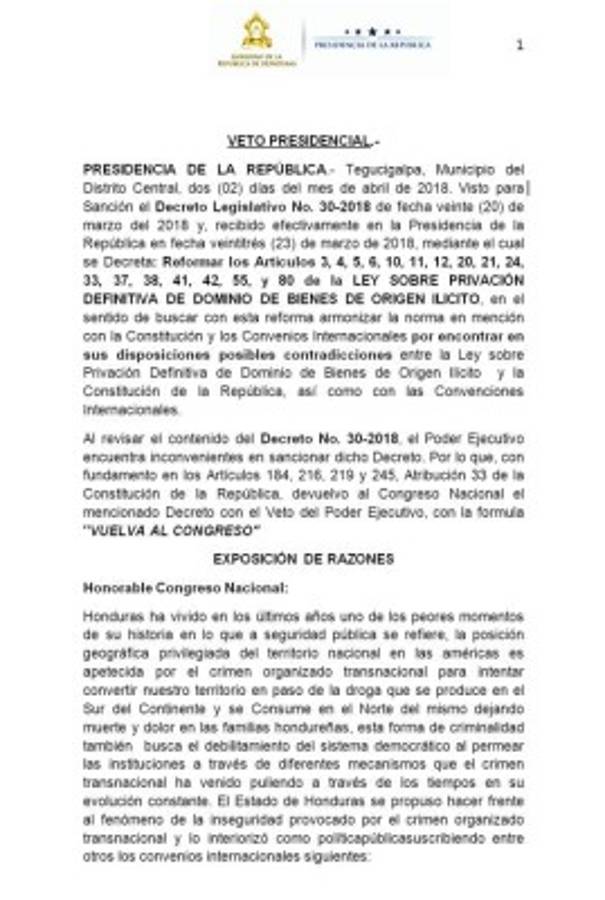 Corte Suprema de Justicia tiene 90 días para emitir opinión sobre reformas a Ley de Privación de Dominio