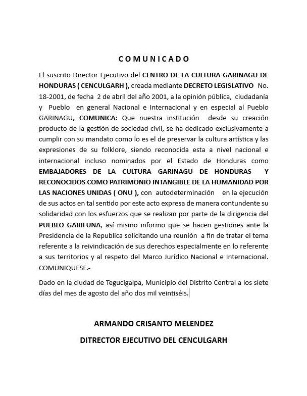 Centro Garinagu solicita reunión al presidente Asfura para hablar sobre los territorios garífunas