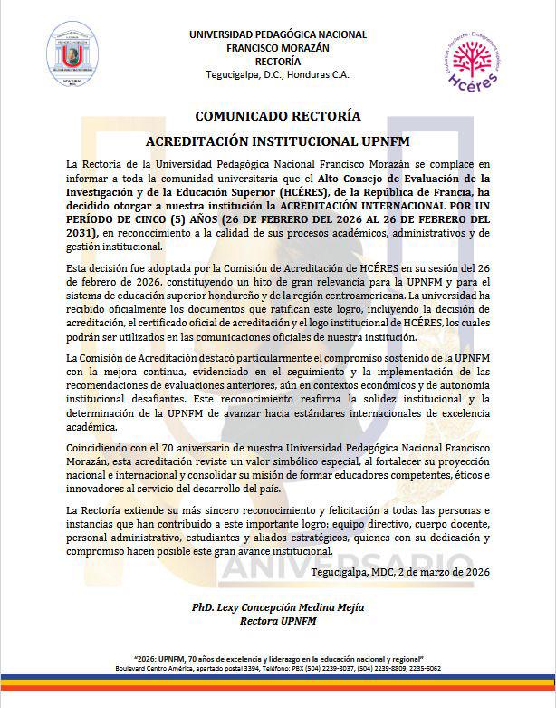 Mediante un comunicado la Universidad Pedagógica anunció la acreditación que recibió por parte del Hcéres.