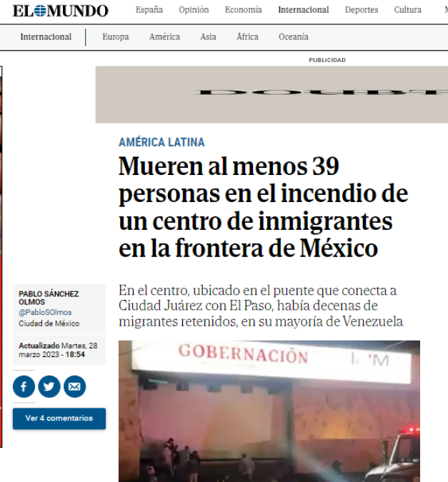 “Tragedia”: así informa el mundo la muerte de migrantes en un incendio en México