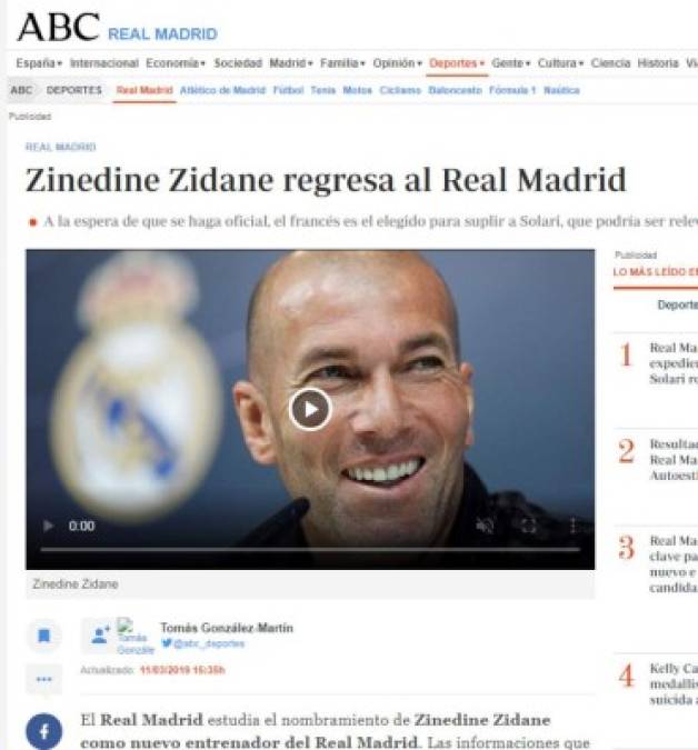 La llegada de Zinedine Zidane al Real Madrid hace eco en los medios deportivos del mundo