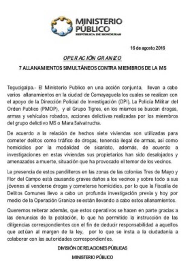 Honduras: Dos detenidos en varios allanamientos a viviendas en la capital