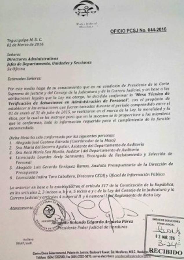 Honduras: Ordenan revisar actos de personal del Poder Judicial de enero a julio de 2015