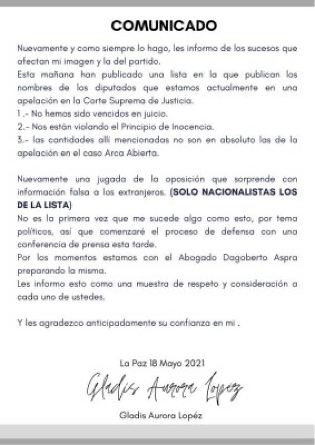 Gladis Aurora López ante lista de corruptos: 'Es una jugada de la oposición'  