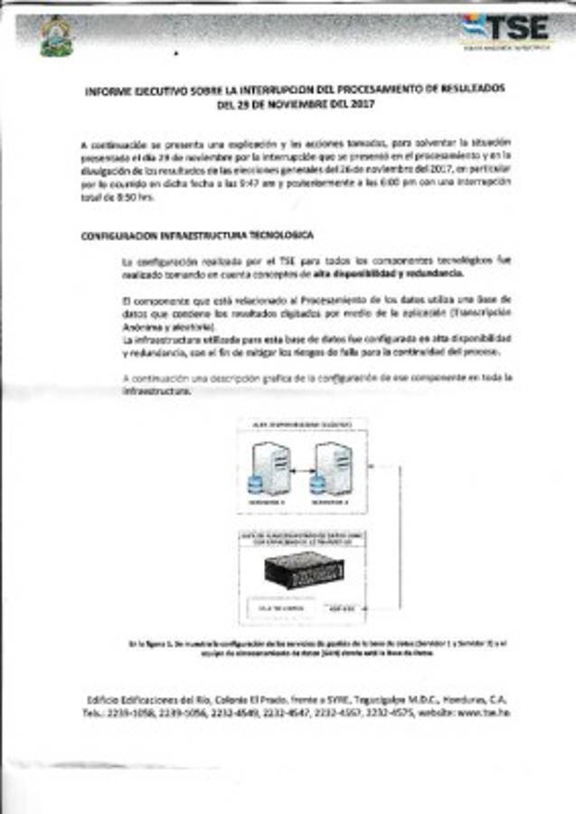 Informe del TSE sobre interrupción en procesamiento de datos electorales